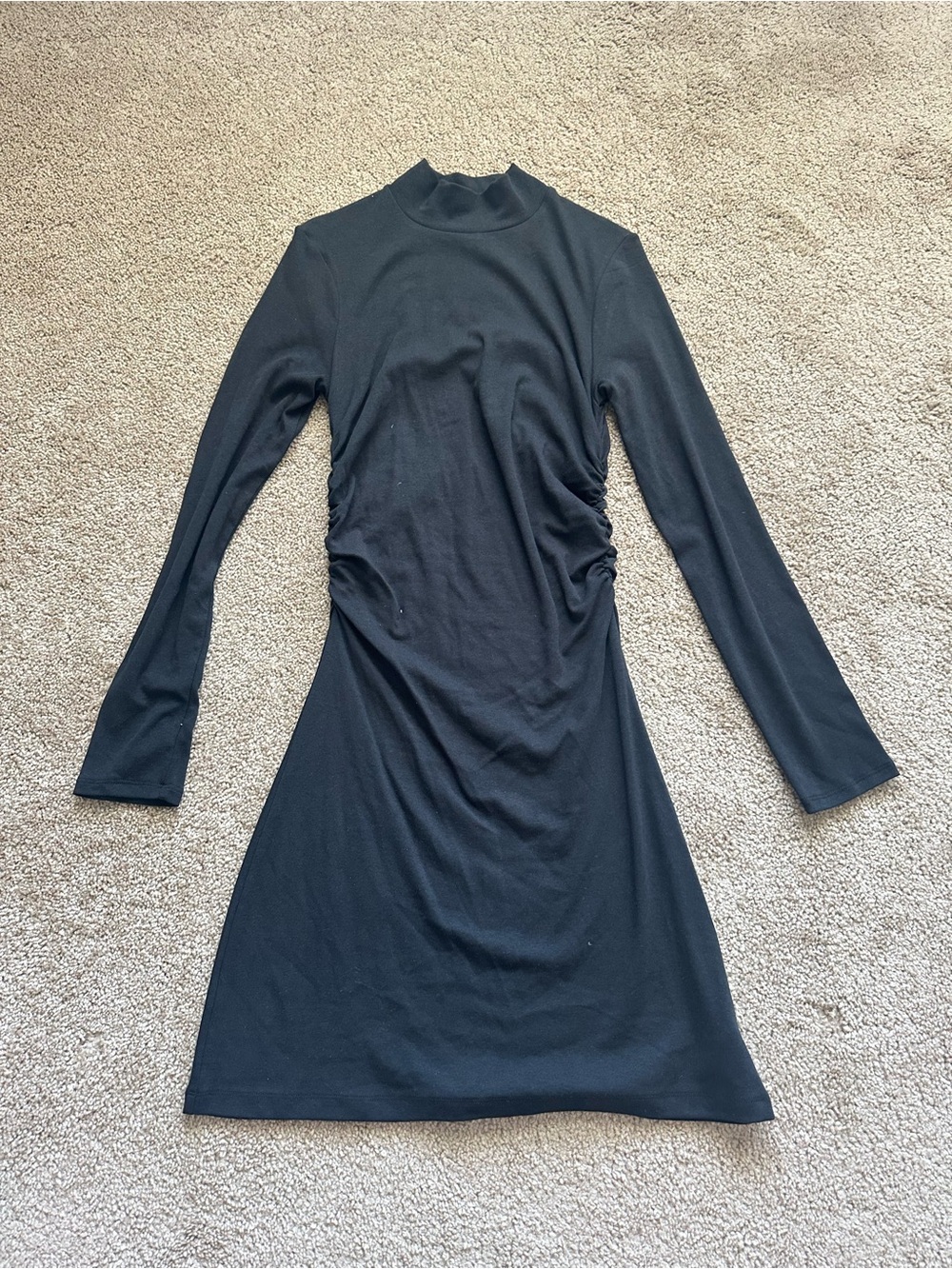 GAP Black Long-Sleeve Mock Neck Ruched Side Dress